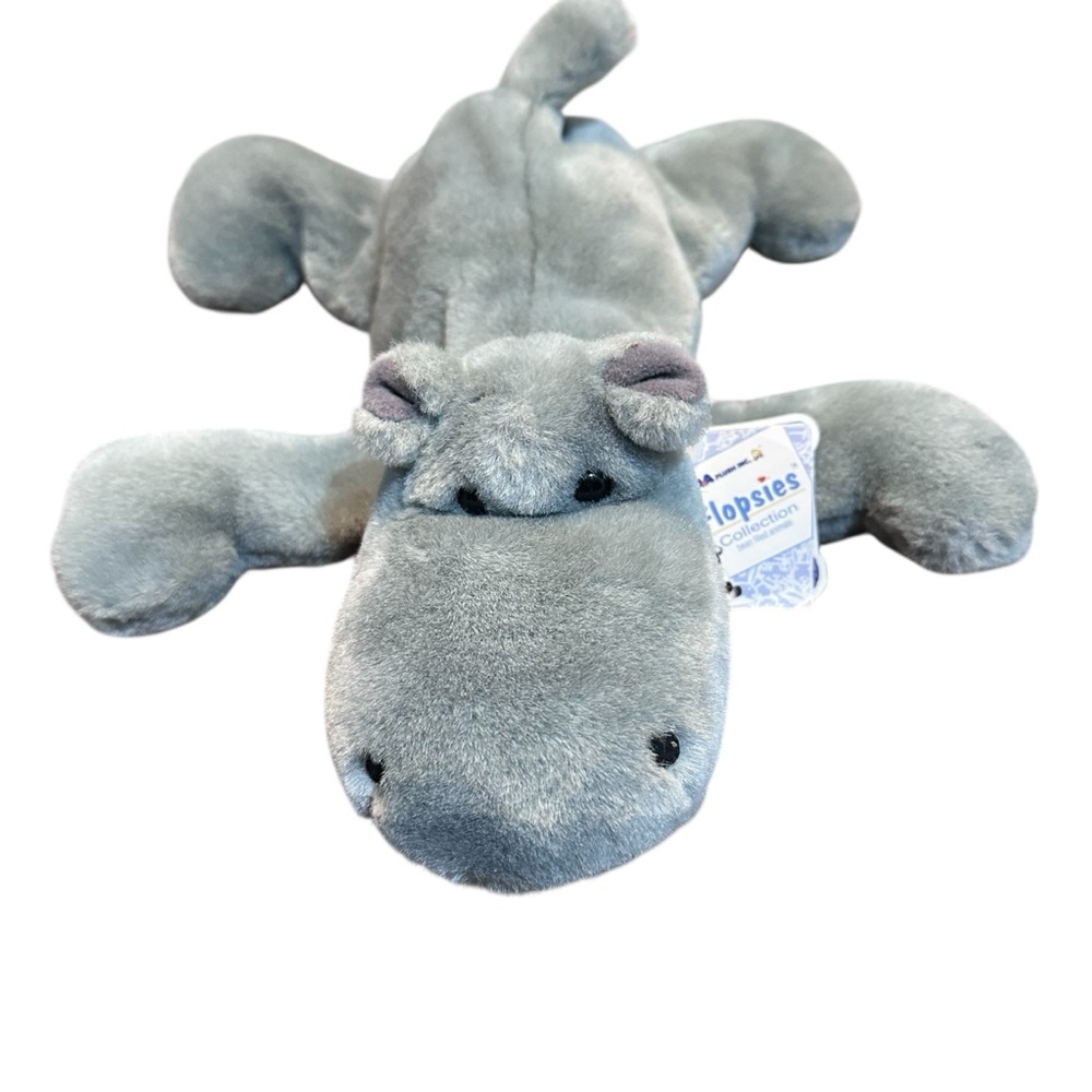 NWT A&A‎ Plush Flopsies Gray Hippo Stuffed Animal – 13” Beanie Laying Plush Toy